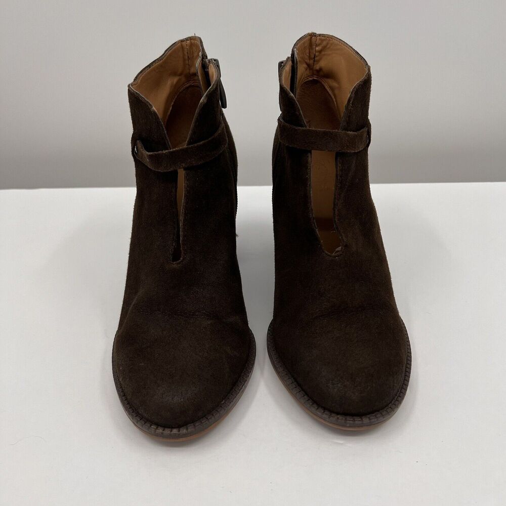 Franco Sarto Ankle Boots Womens 8.5 Brown Suede Block Heel Zip Booties Bohemian